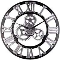 Los mejores  - Reloj de pared redondo de madera (40 x 45 cm)- diseño retro- color dorado y plateado